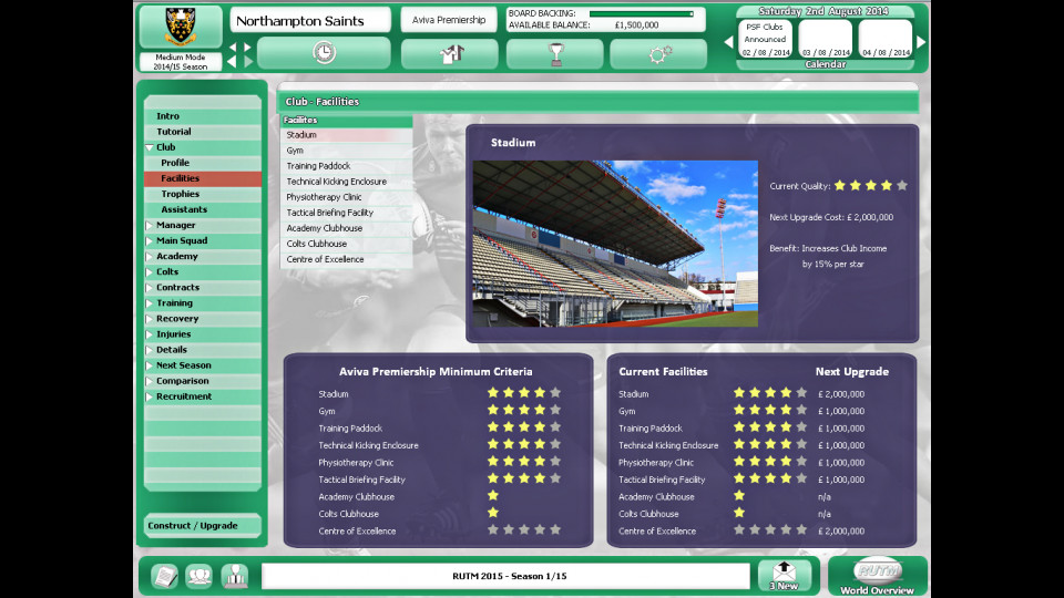 Rugby Union Team Manager 2015