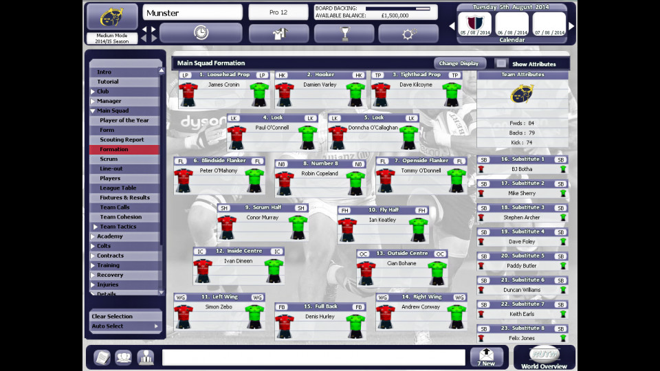 Rugby Union Team Manager 2015